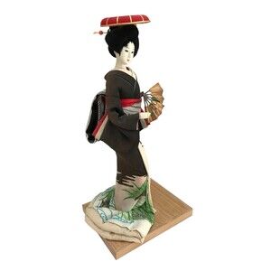 Vintage Tall Nishi Japanese Geisha Doll Handmade in Japan 17" Kimono Fan